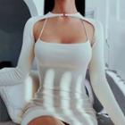 Mock Two-piece Cutout Ribbed Knit Dress
