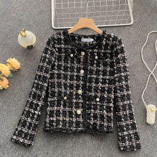 Round-neck Plaid Long-sleeve Jacket