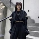 Zip Sleeve Drawstring Cropped Top / Drawstring Waist Sweatpants