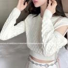 Cutout Crop Sweater White - One Size