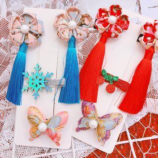 Set: Fabric Flower Tassel / Butterfly Hair Clip