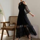 Cold Shoulder 3/4-sleeve Midi A-line Dress