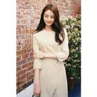 3/4-sleeve Wrapped-hem Midi Dress