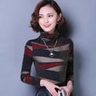 Long-sleeve Turtleneck Multi-color Top