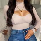 Long-sleeve Ribbed Cutout T-shirt