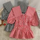 Checkerboard Smocked Crop Blouse