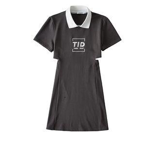 Letter Embroidered Cutout Mini Polo Dress