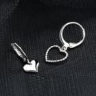 Asymmetrical Heart Drop Earring 1 Pair - Hoop Earring - Love Heart - Silver - One Size