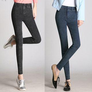 Fleece-lined Washed Jeggings