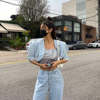 Puff-sleeve Collarless Bolero