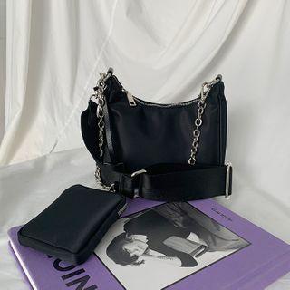 Zipped Fabric Cross Bag & Pouch Black - One Size