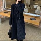 Pinstriped Panel Double-breasted Midi Coat