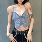 Denim Butterfly Cropped Camisole Top