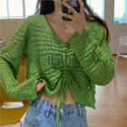 Drawstring Pointelle Knit Top Green - One Size