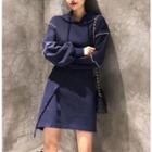 Loose-fit Asymmetric Hooded Pullover Dress As Shown In Figure - One Size