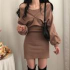 Set: Spaghetti Strap Sheath Dress + V-neck Sweater