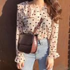 Heart Print Ruffled Chiffon Blouse