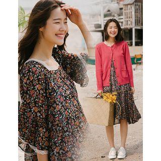 Square-neck Crochet-trim Floral Dress