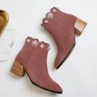 Genuine Leather Beaded Ankle Boots