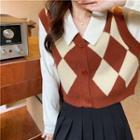 Mock-two Argyle Knit Panel Blouse