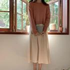 Set: Drop-shoulder Sweater + Pleated Long Dress