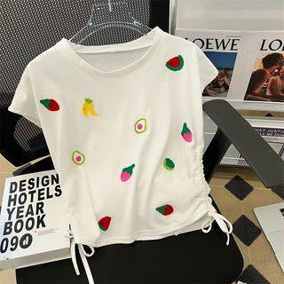 Short-sleeve Fruit Print Drawstring T-shirt