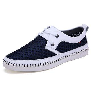 Mesh Panel Leather Sneakers