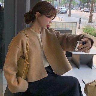 Cropped Open Front Jacket Khaki - One Size