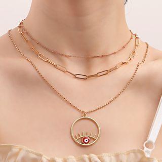Eye Pendant Layered Alloy Necklace Gold - One Size