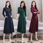 Long-sleeve Striped Midi A-line Shirtdress