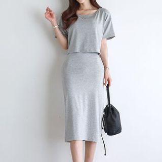 Set: Cropped Boxy T-shirt + Midi Camisole Dress