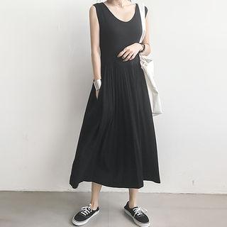 Scoop-neck Gathered-waist Midi Tank Dress