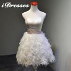 Strapless Feather Mini Prom Dress