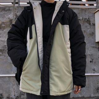 Couple Matching Color Block Hooded Padded Zip Jacket