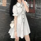 Ruffled Puff-sleeve A-line Shirtdress
