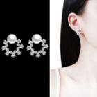 Rhinestone Faux Pearl Hoop Earring 1 Pair - Sterling Silver Stud - Silver - One Size