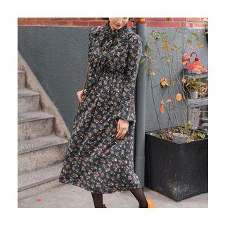 Frilled-detail Floral Print Long Dress