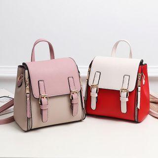 Two-tone Flap Buckled Crossbody Bag