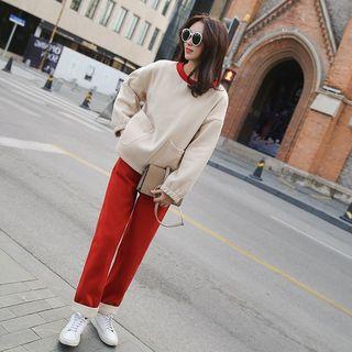 Set: Two-tone Pullover + Elastic Waist Pants