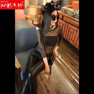 Glittered Sheer 3/4-sleeve Top