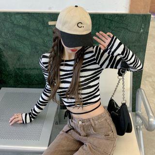 Zebra Print Crop Knit Top