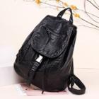 Buckled Faux Leather Backpack Black - One Size