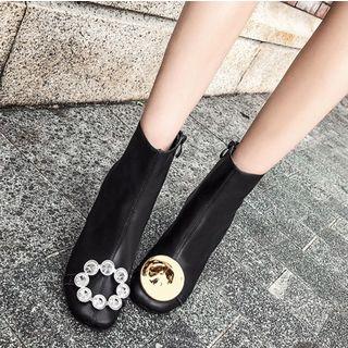 Chunky Heel Two Tone Short Boots