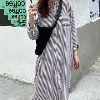 Long-sleeve Striped Long Shirt Dress