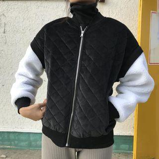 Fleece Panel Padded Bomber Jacket