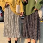 Fleece-lining Floral Long Skirt