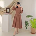 Plain Tie-waist Long Flare Dress