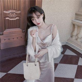 Plain Slim-fit Sleeveless Dress / Plain Loose-fit Long-sleeve Cardigan