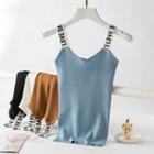 Lettering Strap Knit Camisole Top