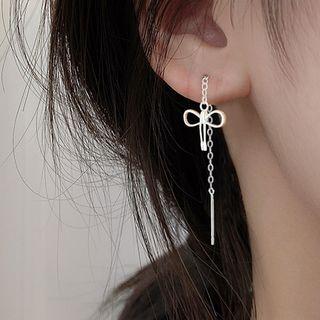 925 Sterling Silver Bow & Chain Dangle Earring 1 Pair - Silver - One Size